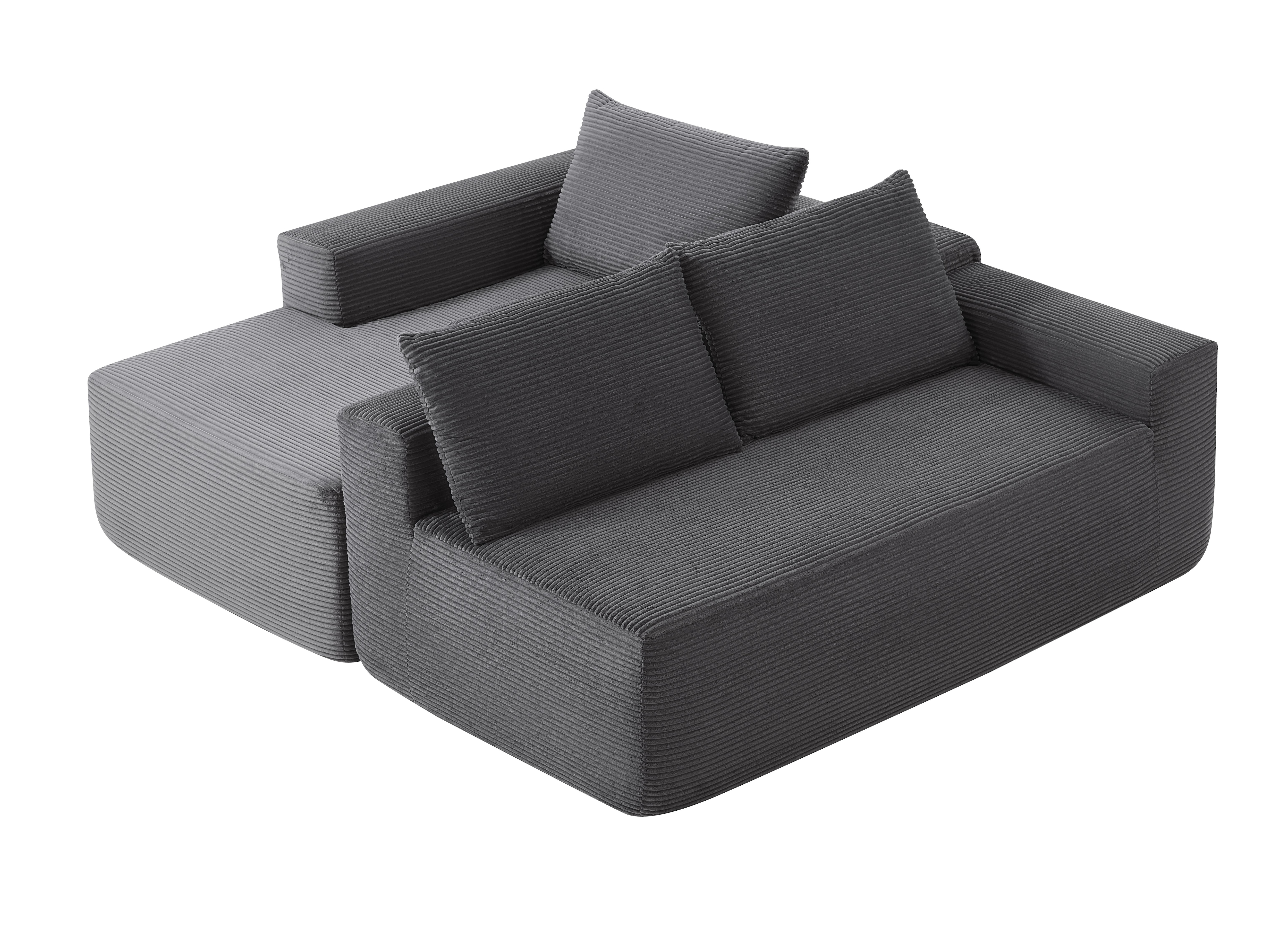 Modern Cloud Sectional Sofa L-shape Chaise Black Corduroy Fabric_voghion.com